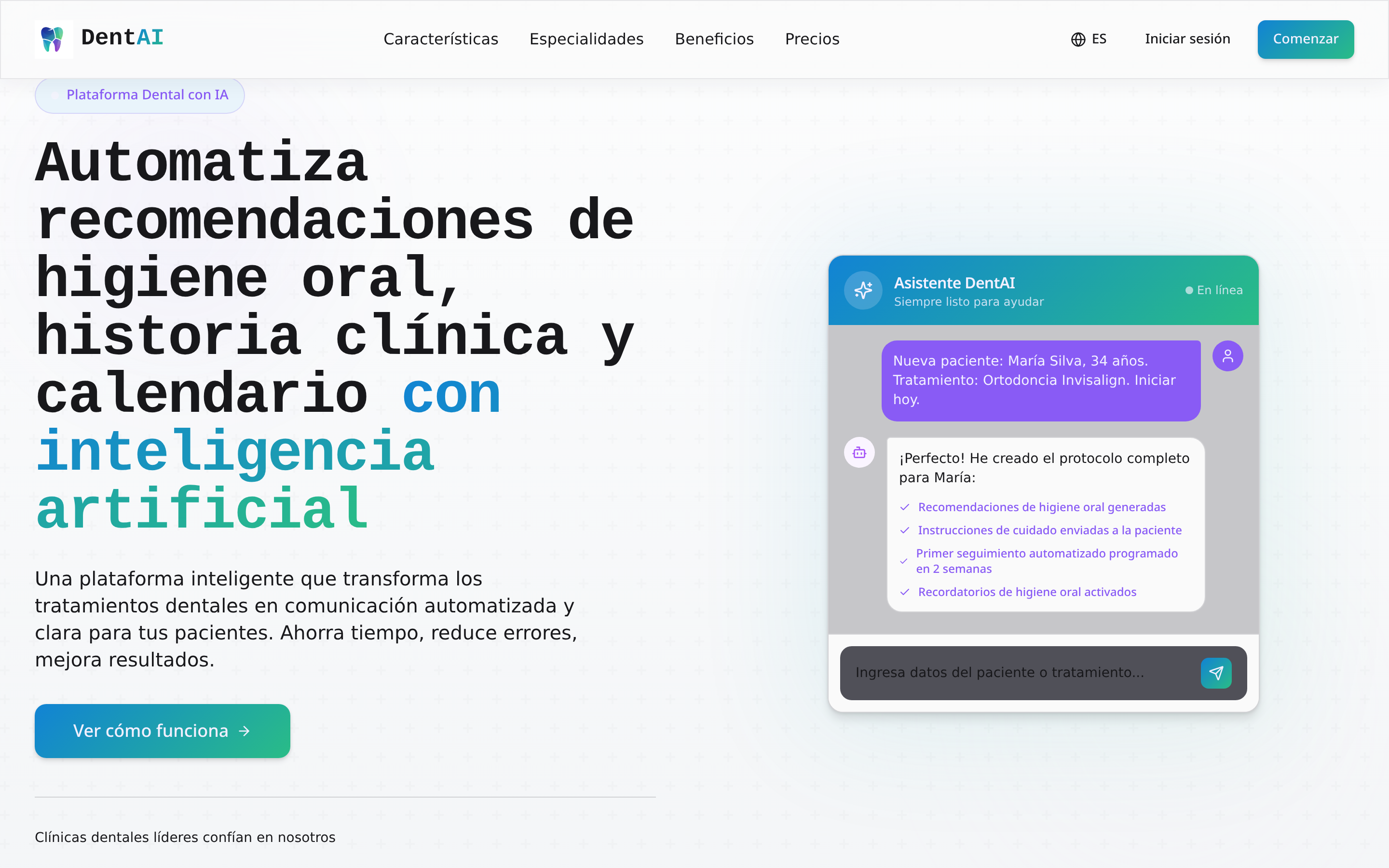 DentAI — Home · Asistente de IA conversacional para la clínica
